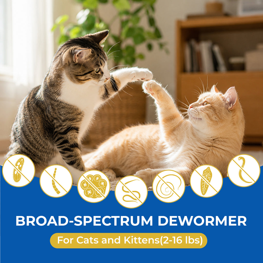 7-Way Broad-Spectrum De-Wormer Chewables for Dogs, Cats & Kittens 2–16 lbs, Pyrantel Pamoate & Praziquantel, Controls Tapeworms, Roundworms & Hookworms, 50 Count