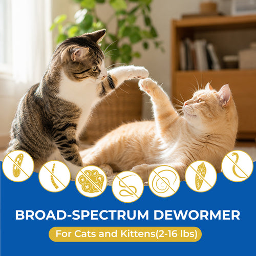 7-Way Broad-Spectrum De-Wormer Chewables for Dogs, Cats & Kittens 2–16 lbs, Pyrantel Pamoate & Praziquantel, Controls Tapeworms, Roundworms & Hookworms, 50 Count