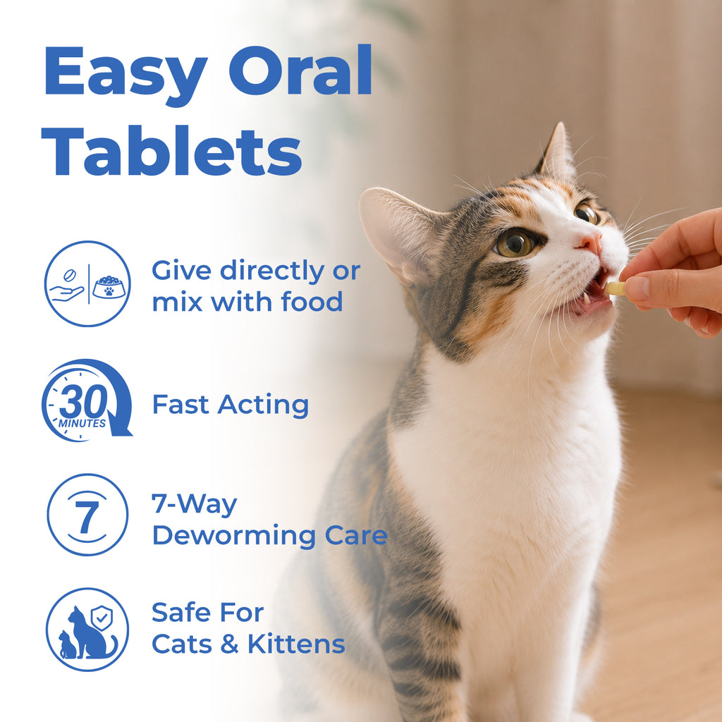 7-Way Broad-Spectrum De-Wormer Chewables for Dogs, Cats & Kittens 2–16 lbs, Pyrantel Pamoate & Praziquantel, Controls Tapeworms, Roundworms & Hookworms, 50 Count