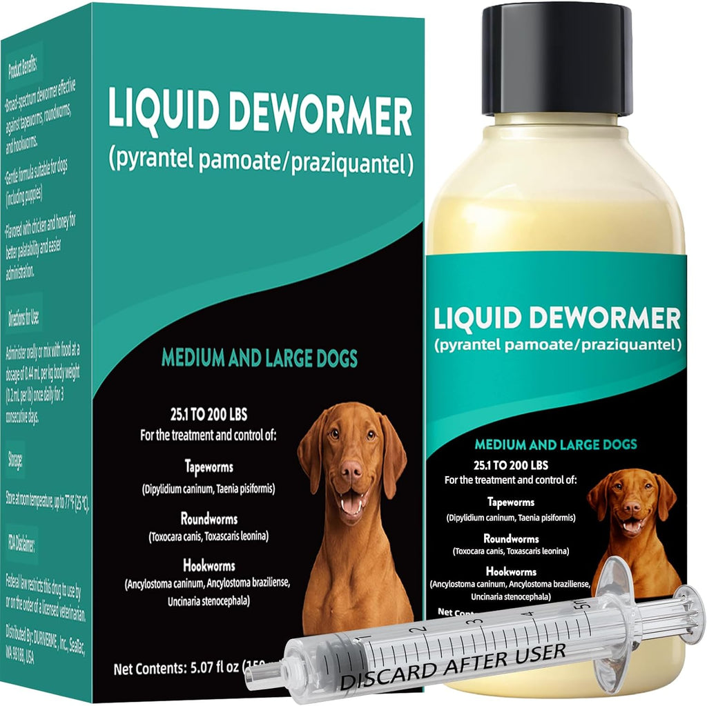 Pyrantel Pamoate De-wormer for Medium and Large Dogs, Oral Treatment for Tapeworm, Roundworm & Hookworm
