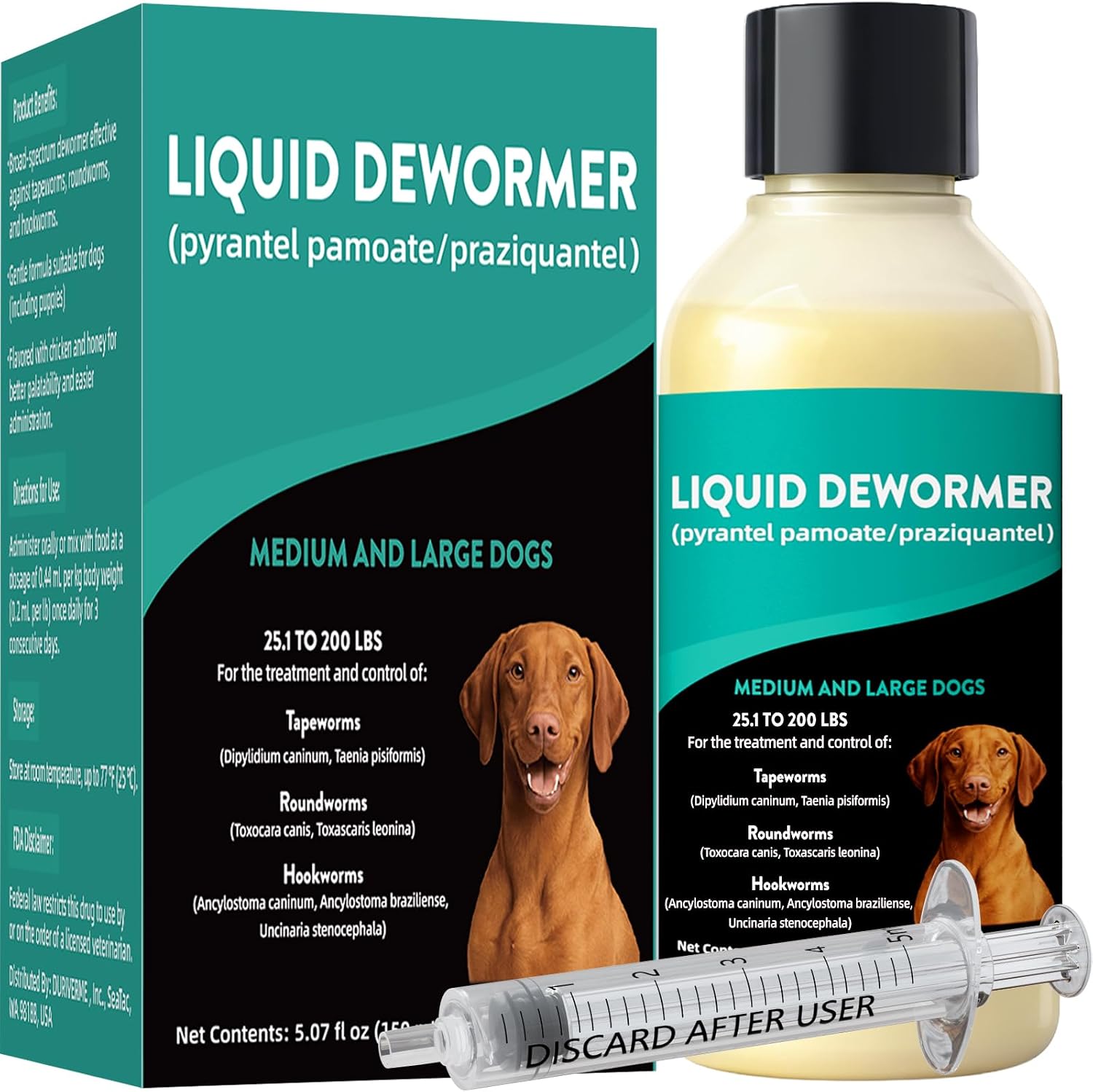 Pyrantel Pamoate De-wormer for Medium and Large Dogs, Oral Treatment for Tapeworm, Roundworm & Hookworm