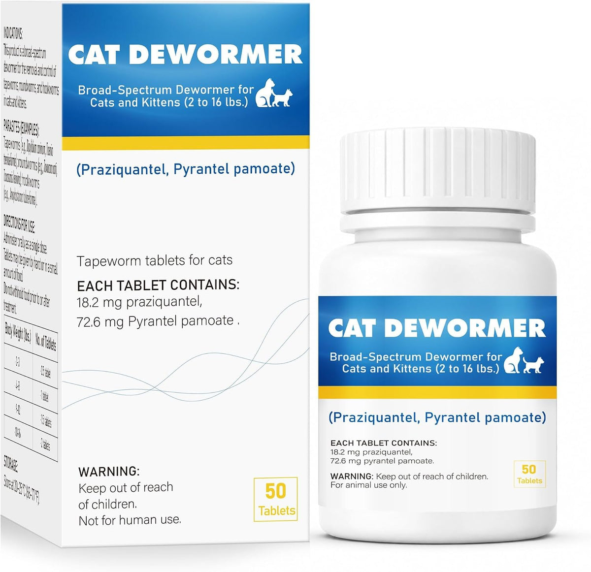 7 Way De-Wormer Chewable Tablets for Dogs & Cats, Pyrantel Pamoate and Praziquantel Formula, for Cats and Kittens 2-16 Ibs, 50 Count