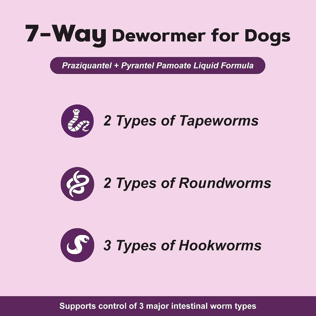 Dewormer for Dogs, with Praziquantel & Pyrantel Pamoate, Helps Control Tapeworms, Roundworms & Hookworms, Dog Wormer Liquid Formula, 3.38 fl oz (100 mL), for Small, Medium & Large Dogs 5–200 lbs
