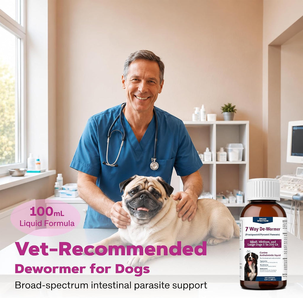 Dewormer for Dogs, with Praziquantel & Pyrantel Pamoate, Helps Control Tapeworms, Roundworms & Hookworms, Dog Wormer Liquid Formula, 3.38 fl oz (100 mL), for Small, Medium & Large Dogs 5–200 lbs