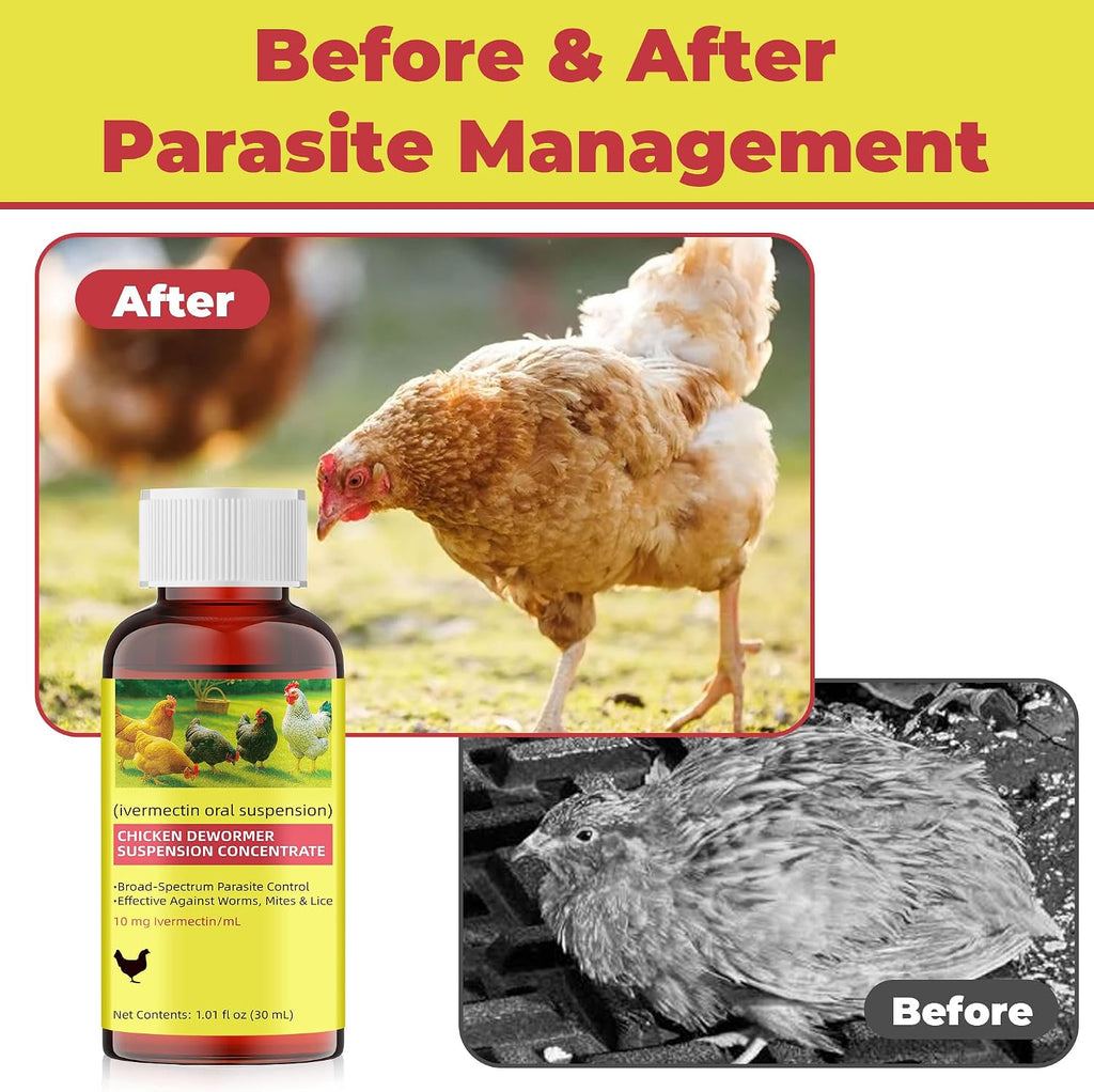 vermectin for Chickens, Poultry Dewormer 10 mg/mL Liquid for Worm, Mite & Lice Care Support, Oral Suspension with Dosing Syringe, for Backyard Chickens & Poultry Flocks, 1.01 oz