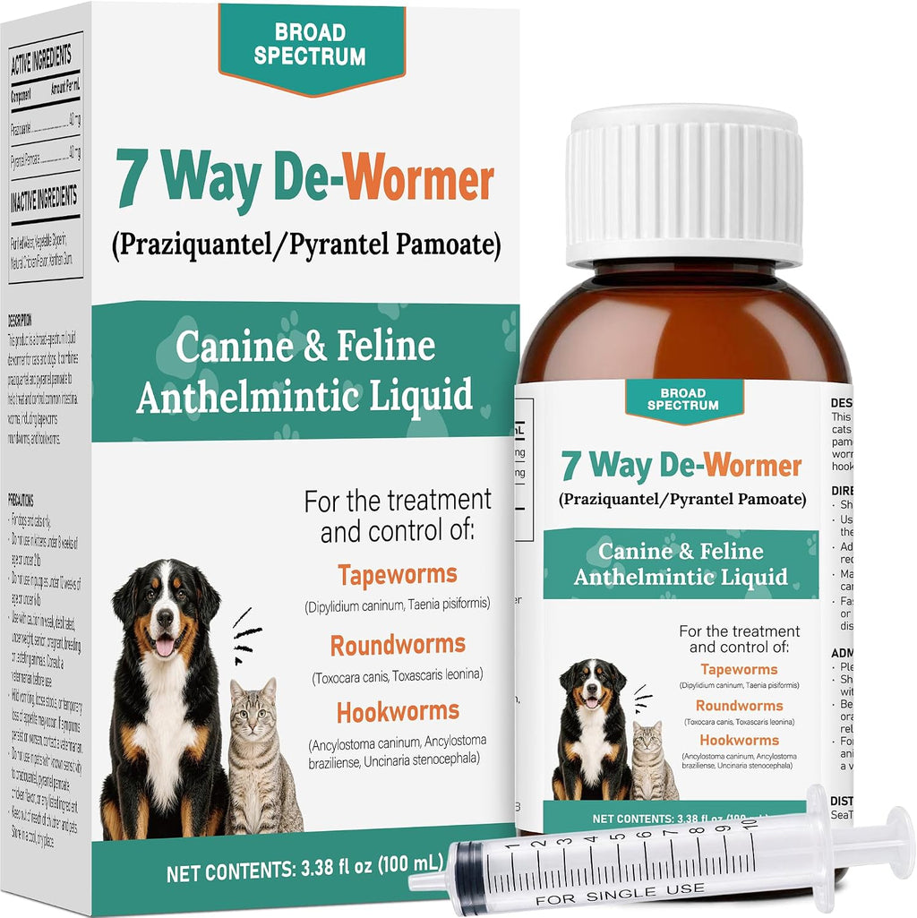 Dewormer for Dogs and Cats | Praziquantel 114 mg & Pyrantel Pamoate 114 mg | Broad Spectrum Dog Dewormer for Tapeworms, Roundworms & Hookworms | 3.38 fl oz (100 mL)