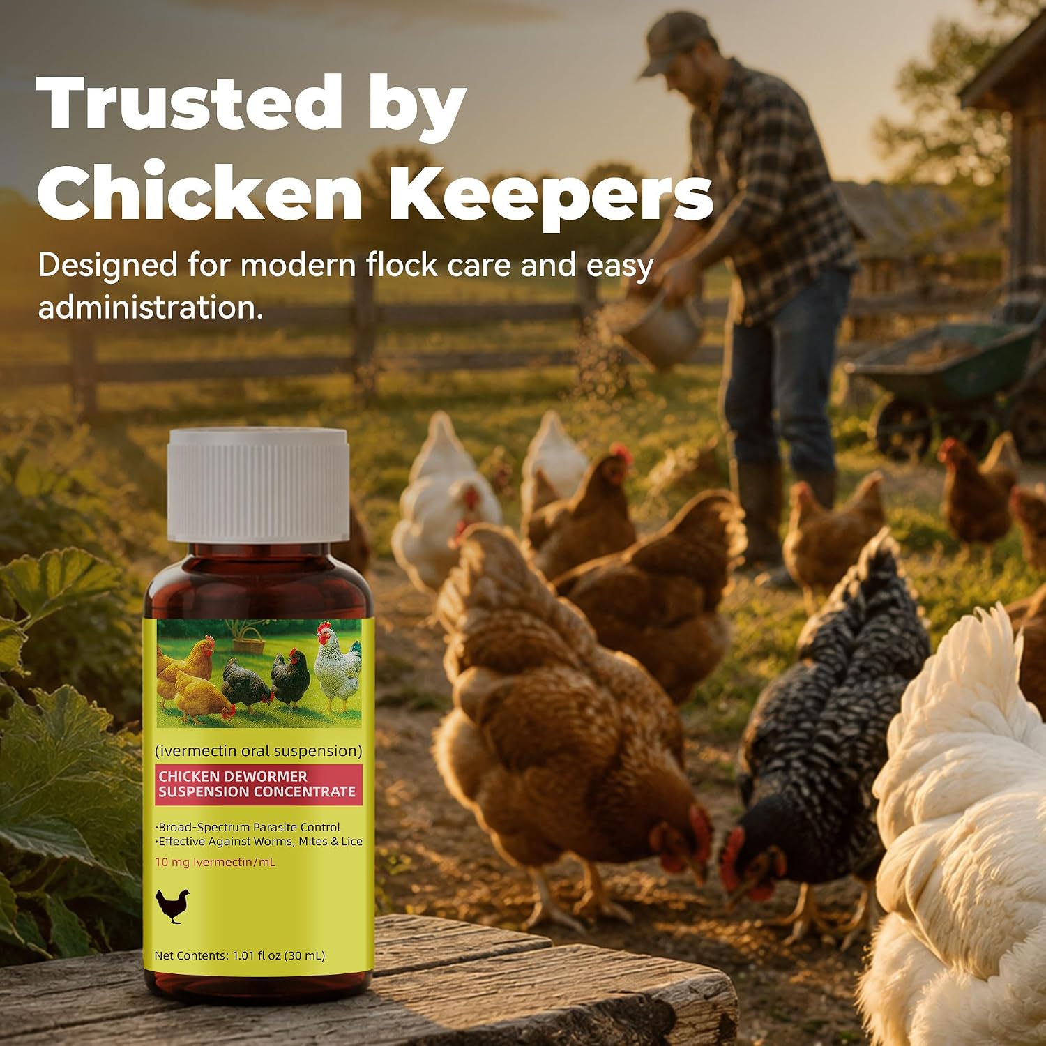 vermectin for Chickens, Poultry Dewormer 10 mg/mL Liquid for Worm, Mite & Lice Care Support, Oral Suspension with Dosing Syringe, for Backyard Chickens & Poultry Flocks, 1.01 oz