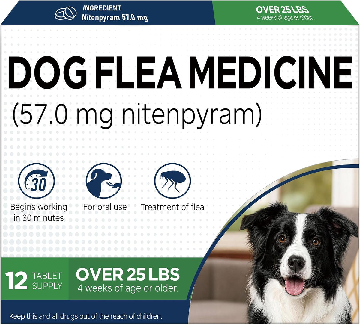 for Dogs (nitenpyram), Fast-Acting Oral Flea Treatment for Dogs Over 25+ lbs, Vet-Recommended Flea Medication Tablets Start Killing in 30 Minutes, 12 Tablets