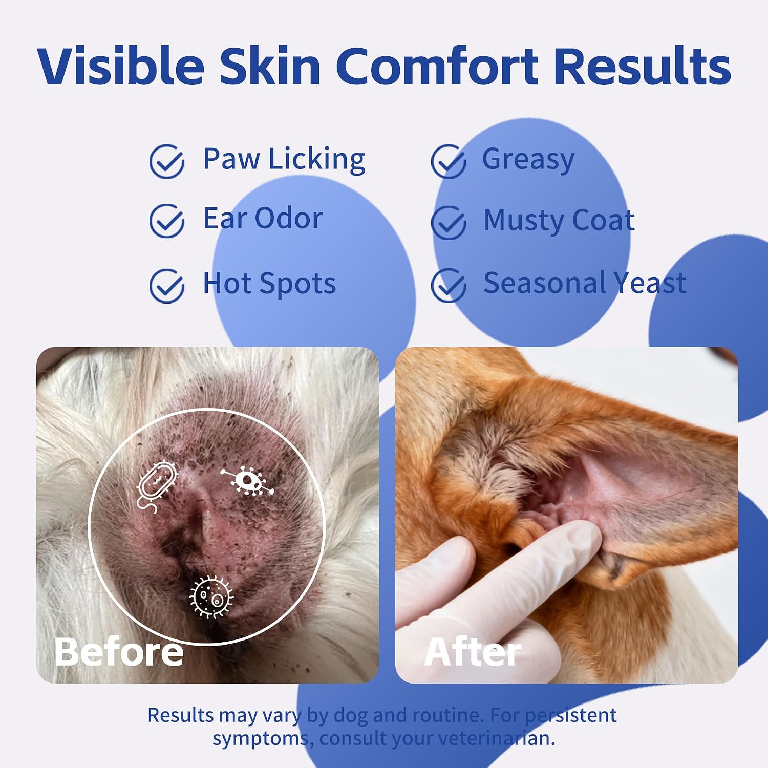 Yeast infection treatment for dogs–Dog ear infection treatment Dog itching skin relief | Caprylic Acid, Pau d’Arco & Goldenseal support Hot spot treatment for dogs Ear Discomfort |120 chewable tablets